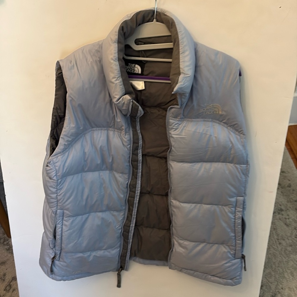 The North Face gray puffer vest.